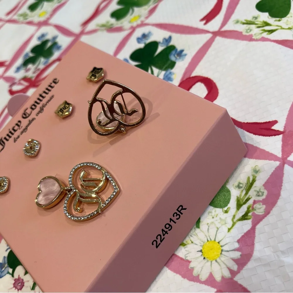 Juicy Couture Set of 3 Earrings (JC Hearts, Shields and Keyholes) New in Box - Picture 14 of 16